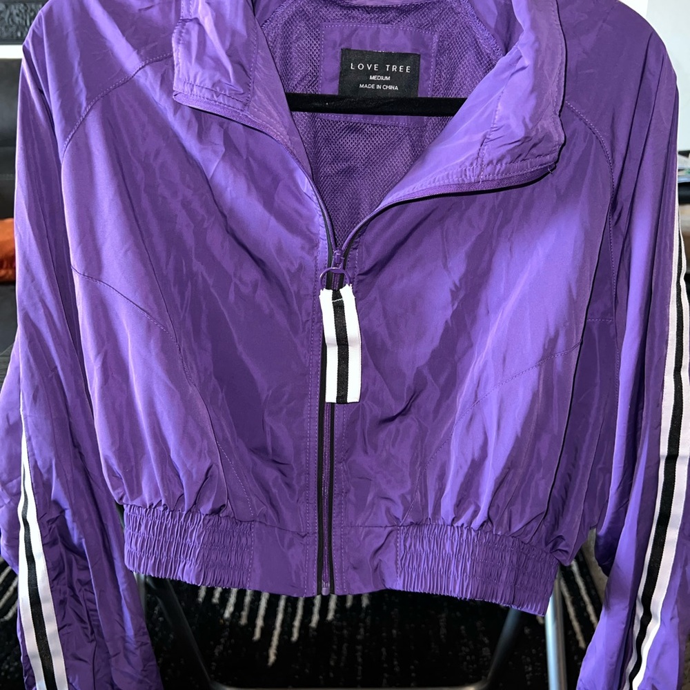 Love Tree Vibrant Purple Bomber Jacket with Stripes